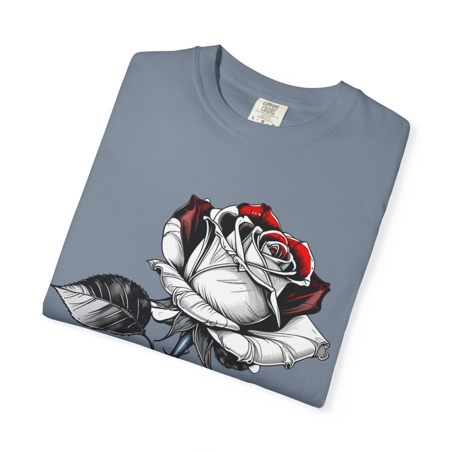 Rose Sketch T-Shirt — Black & Red Botanical Graphic Tee