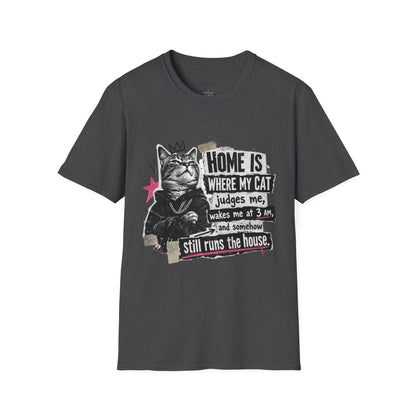 Cat T-Shirt — "Home Is Where My Cat Judges Me" Funny Graphic Tee