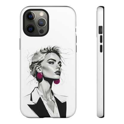 Phone Case — Chic Portrait with Pink Earrings (Stylish Protective Tough Case)