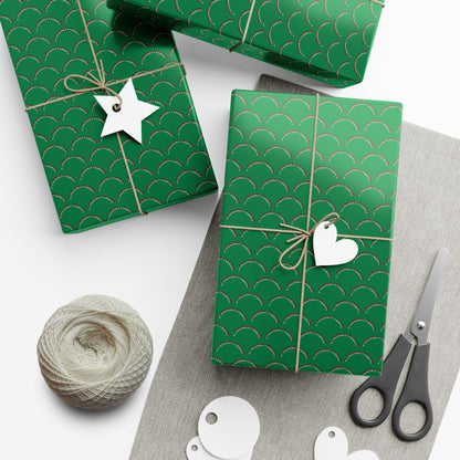 Wrapping Paper - Green Gold Scallop Pattern Holiday Gift Wrap