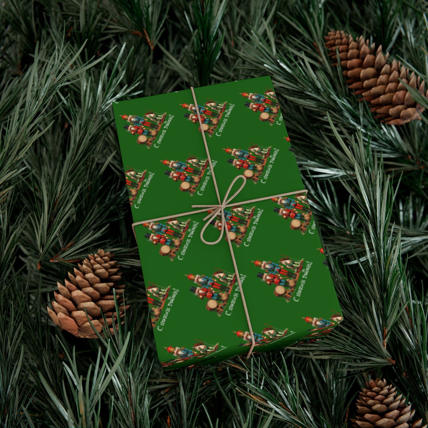 Christmas Tree Gift Wrap Paper — Holiday Green Wrapping Sheets with Ornament Tree Pattern
