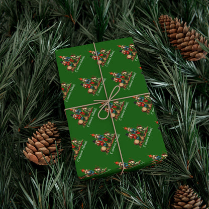 Christmas Tree Gift Wrap Paper — Holiday Green Wrapping Sheets with Ornament Tree Pattern