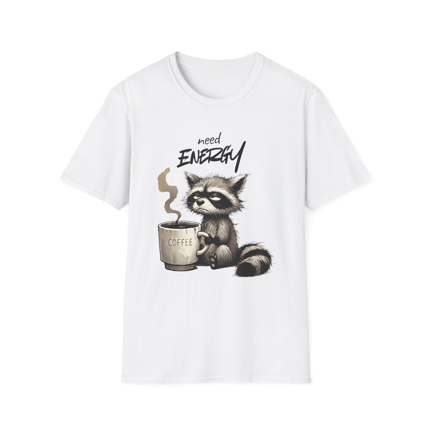 Need Energy Raccoon T-Shirt — Cute Coffee Graphic Tee