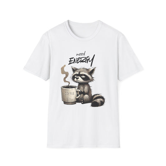 Need Energy Raccoon T-Shirt — Cute Coffee Graphic Tee