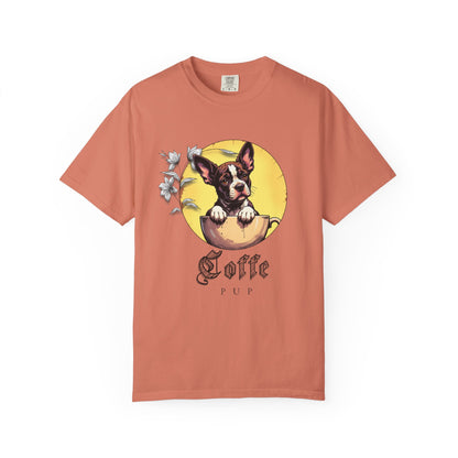 Coffee Pup Unisex Garment-Dyed T-shirt - Cute Dog Lovers Tee
