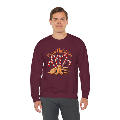 Christmas Candy Canes Crewneck Sweatshirt — "Merry Christmas" Gingerbread Holiday Sweater