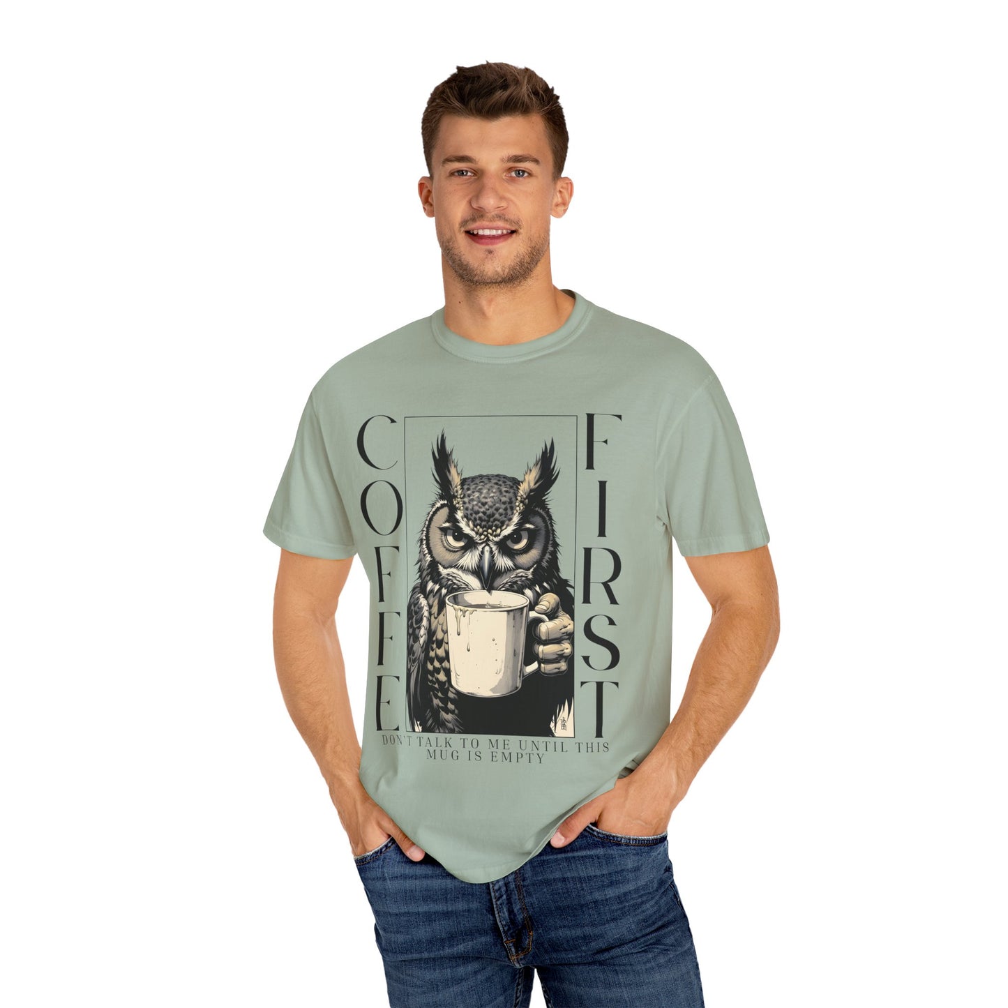 Coffee First Owl T-Shirt — Funny Morning Coffee Tee