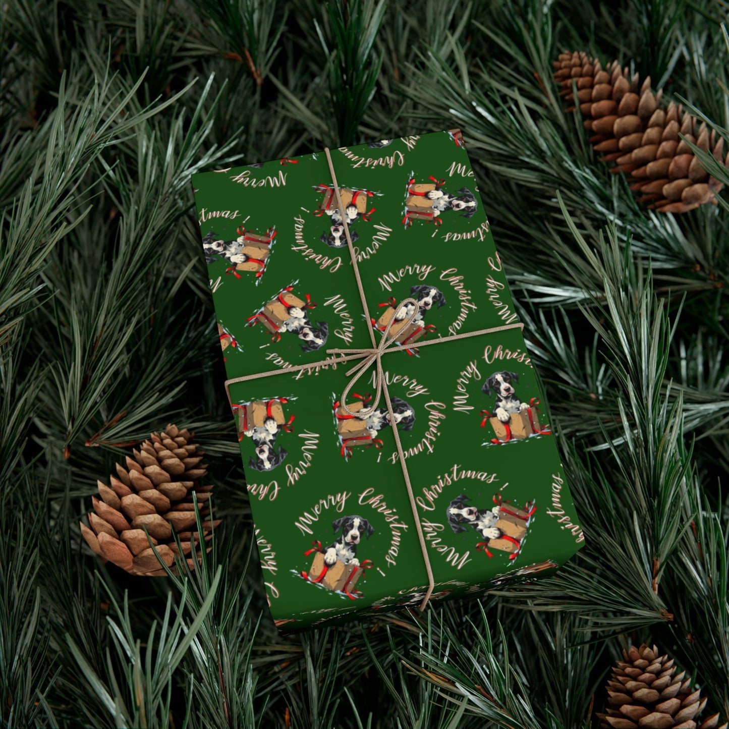 Christmas Dog Wreath Gift Wrap Paper