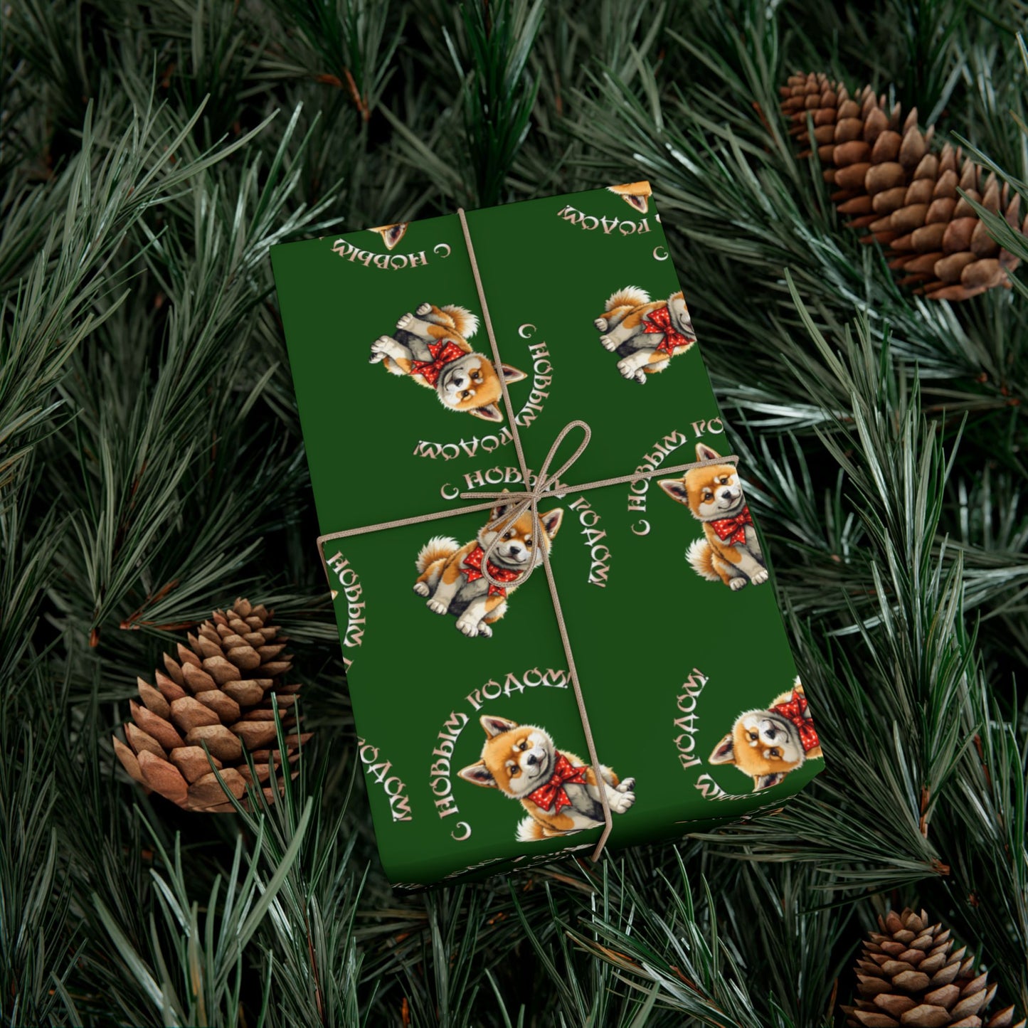 Christmas Corgi Gift Wrap Paper – Green Holiday Wrapping Sheets with Cute Dog Pattern