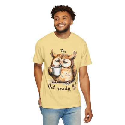 Not Ready Yet Owl T-Shirt — Cute Sleepy Owl Coffee Tee