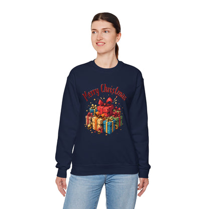 Christmas Crewneck Sweatshirt — "Merry Christmas" with Festive Gift Pile