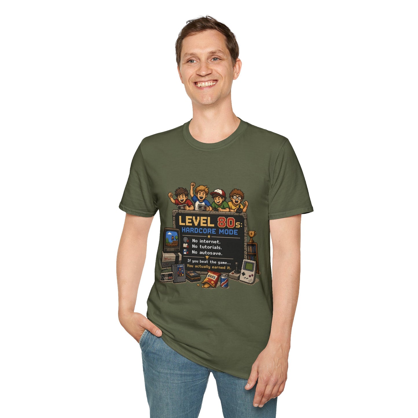 80s Level Up T-Shirt — 'Level 80s: Hardcore Mode' Retro Gaming Tee
