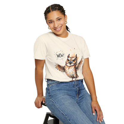 Owl Watercolor T-Shirt — Cute 'Wow!' Cartoon Owl Graphic Tee