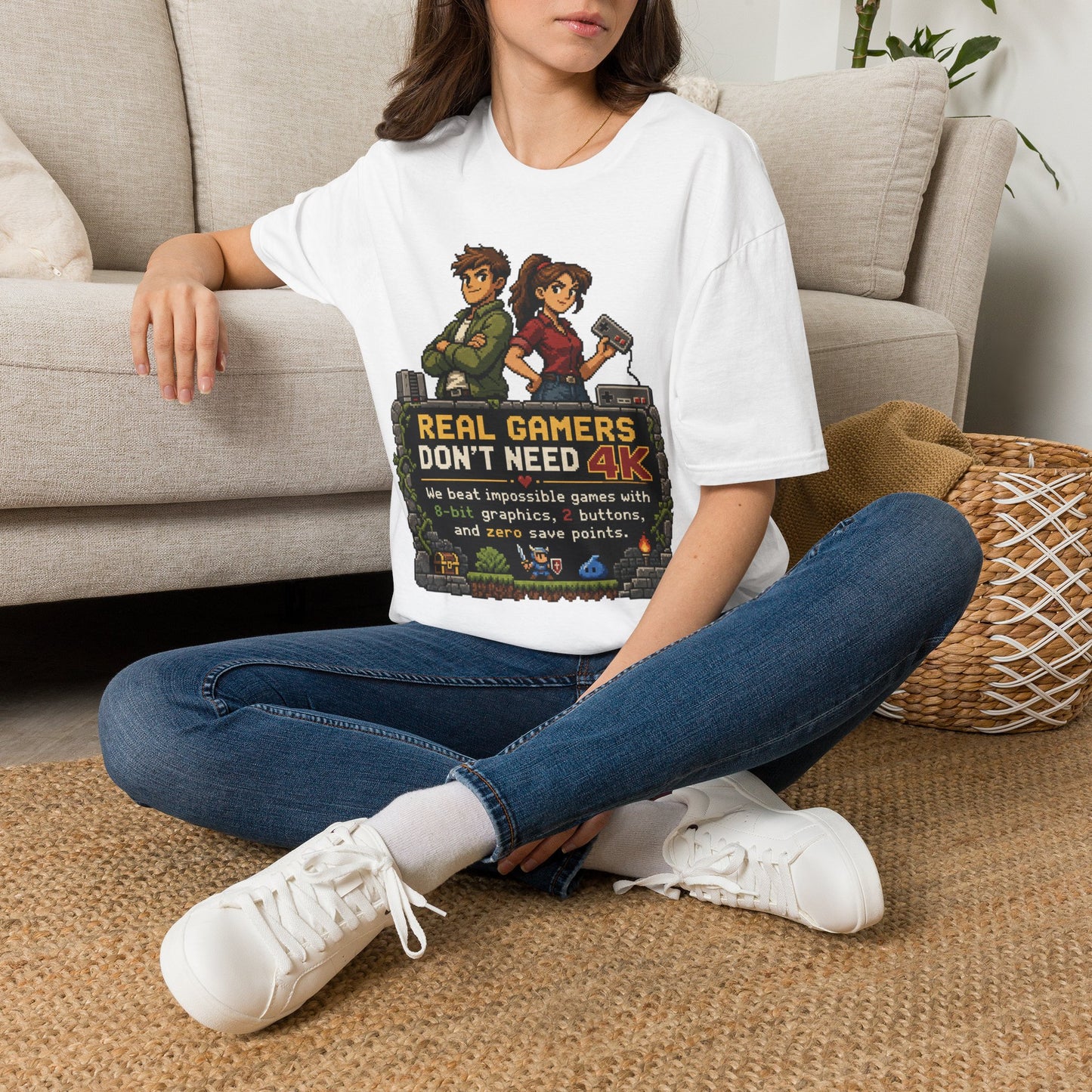 T-Shirt — Retro Pixel 'Real Gamers Don't Need 4K' Graphic Tee