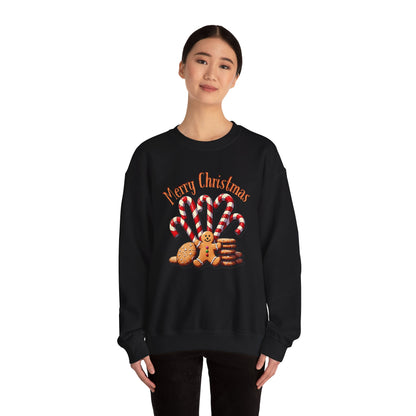 Christmas Candy Canes Crewneck Sweatshirt — "Merry Christmas" Gingerbread Holiday Sweater