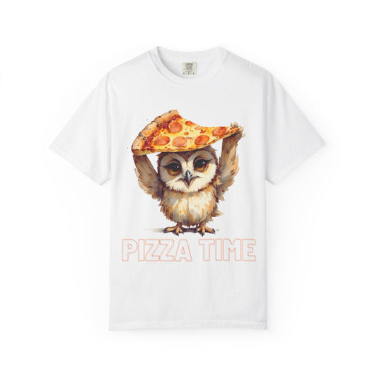 Pizza Time Owl T-Shirt — Cute Owl Holding Pizza Slice Graphic Tee