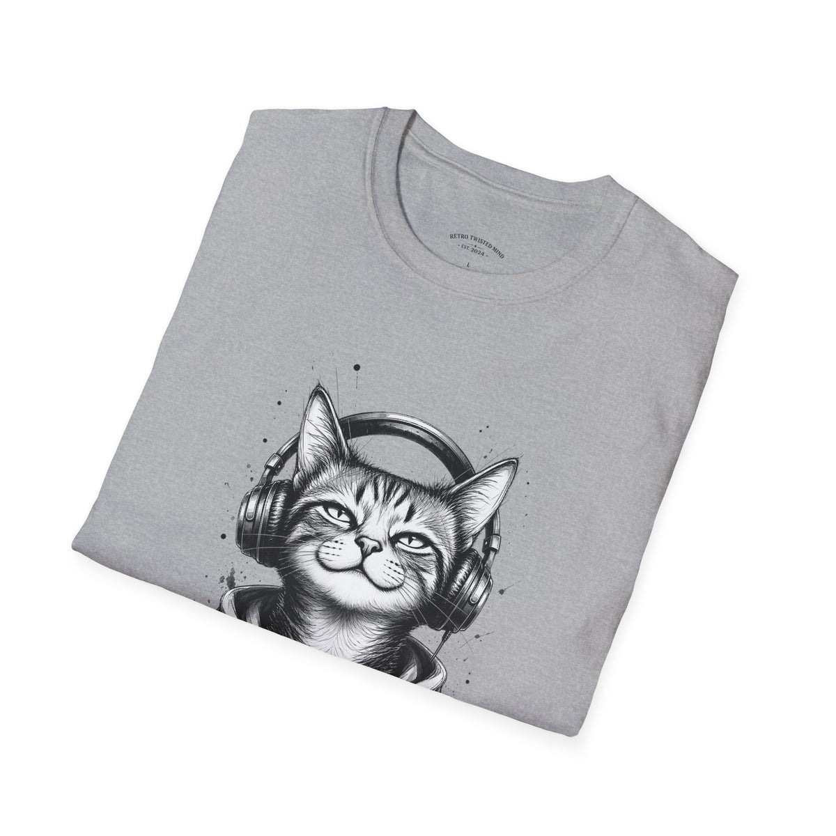 T-Shirt — Cat with Headphones "Mentally: Somewhere Else" – Cute Relaxed Graphic Tee for Cat Lovers