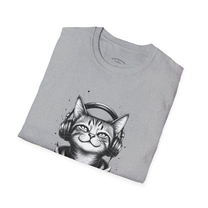 T-Shirt — Cat with Headphones "Mentally: Somewhere Else" – Cute Relaxed Graphic Tee for Cat Lovers