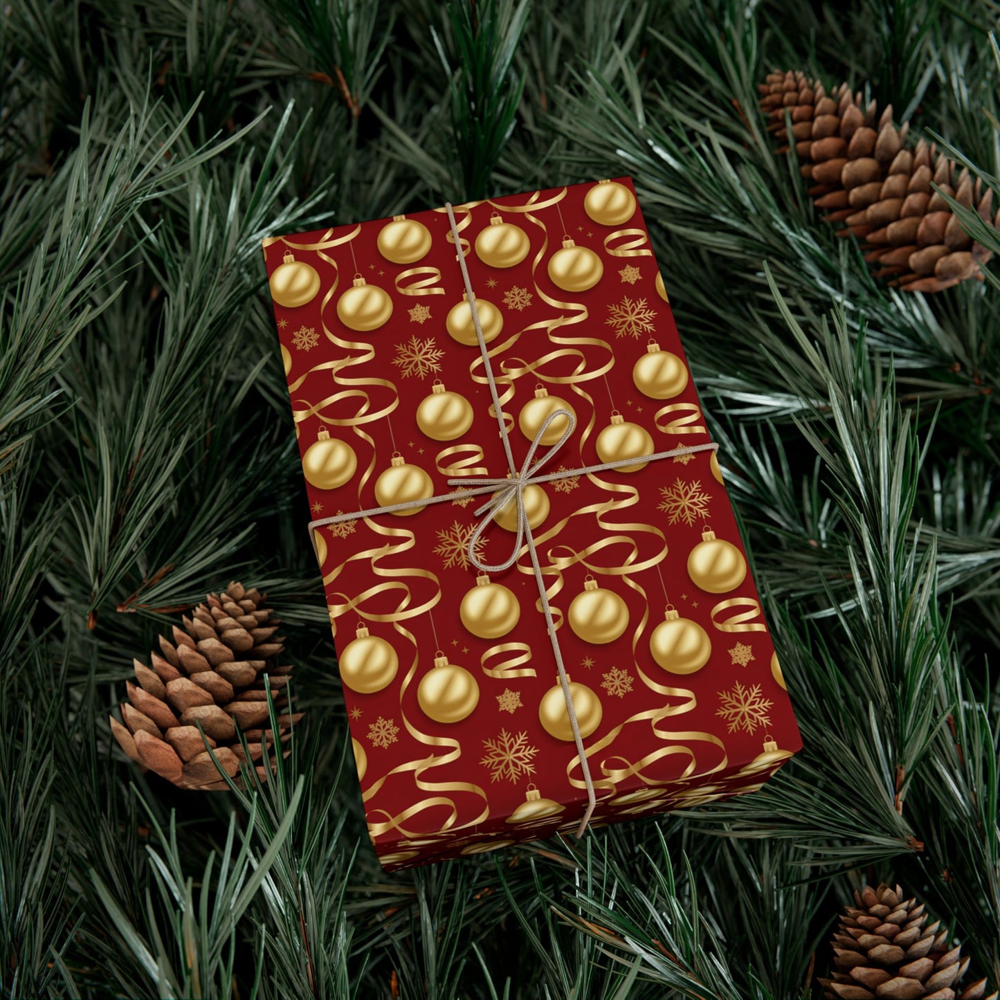 Christmas Gift Wrap Paper - Red & Gold Ornament Pattern, Holiday Wrapping Sheets