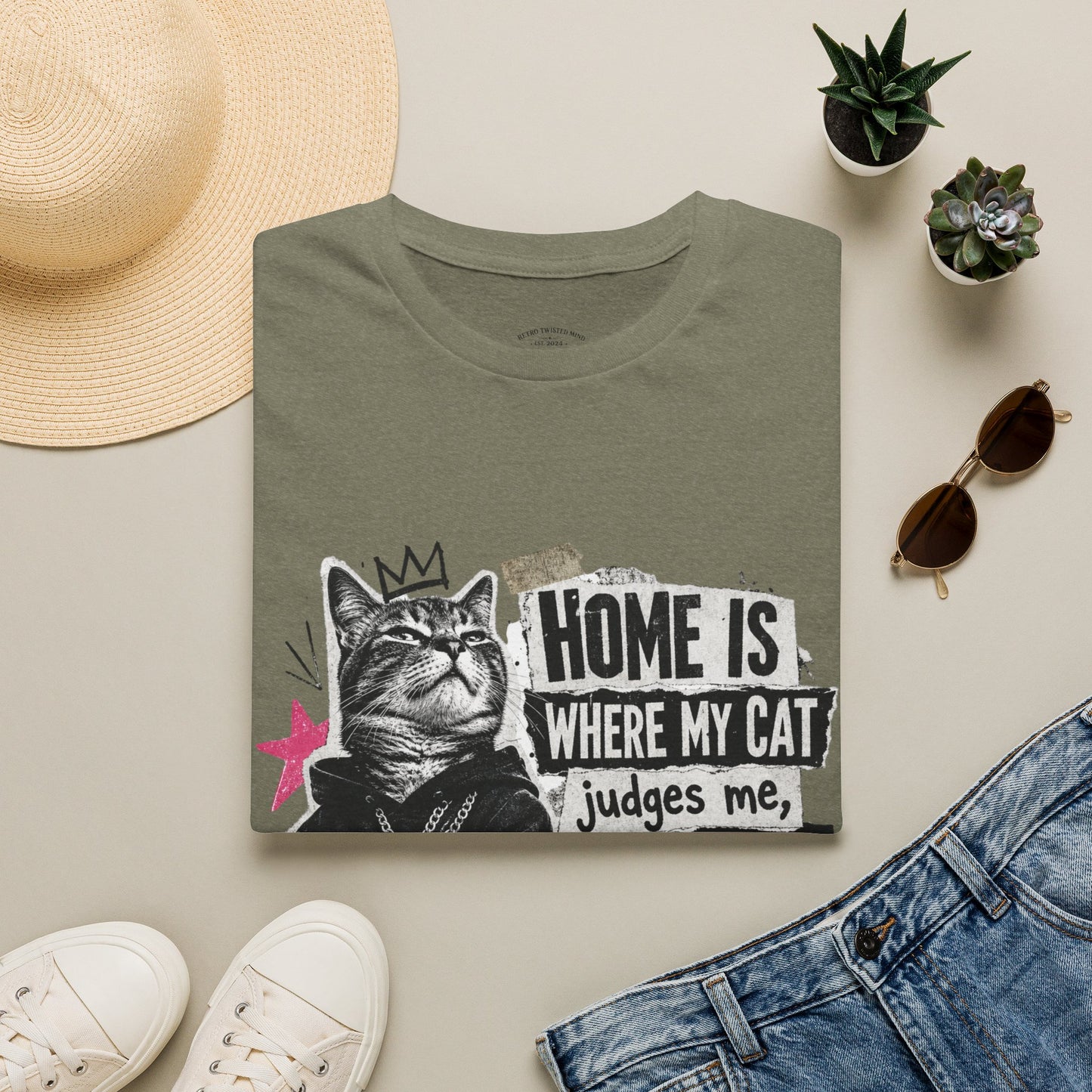 Cat T-Shirt — "Home Is Where My Cat Judges Me" Funny Graphic Tee