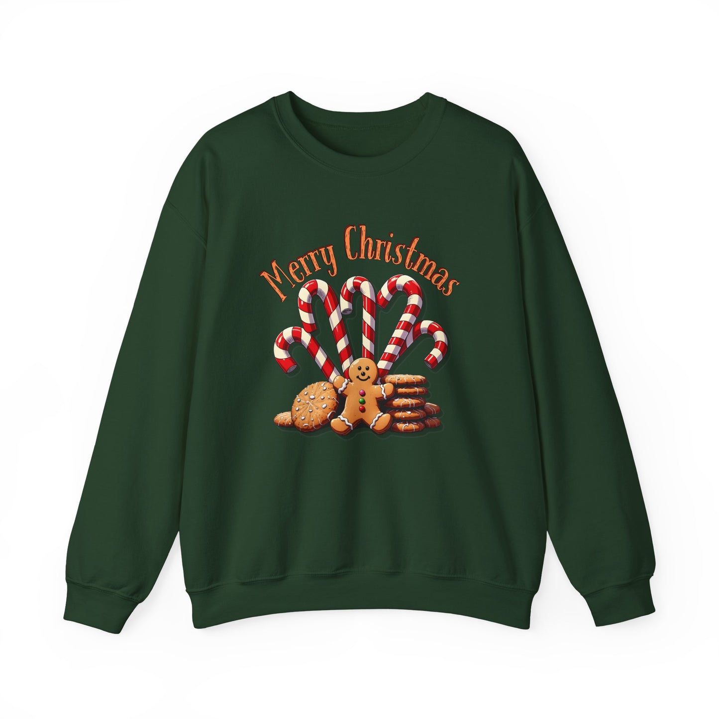 Christmas Candy Canes Crewneck Sweatshirt — "Merry Christmas" Gingerbread Holiday Sweater
