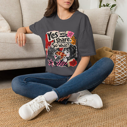 T-Shirt — "Yes We Share, So What?" Retro Collage Graphic Tee