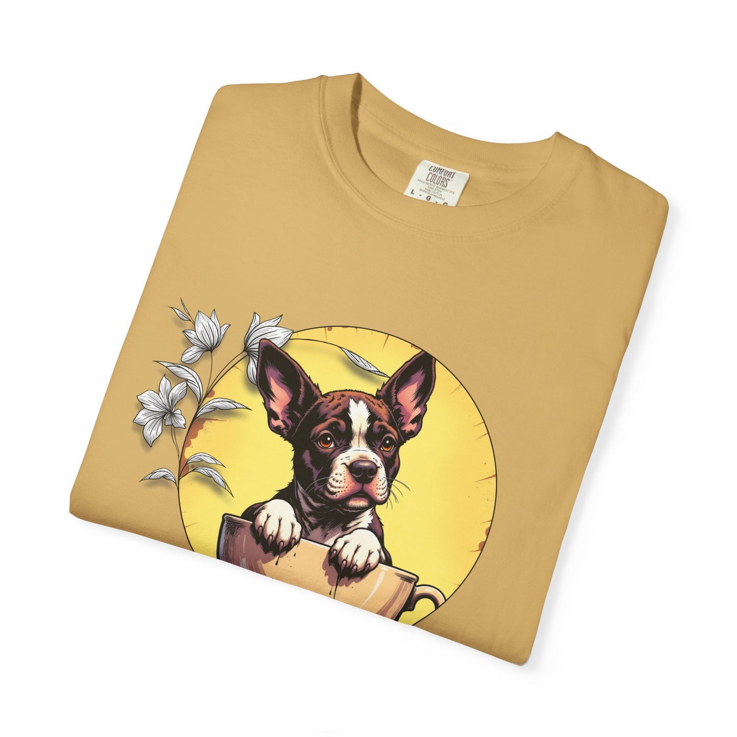 Coffee Pup Unisex Garment-Dyed T-shirt - Cute Dog Lovers Tee