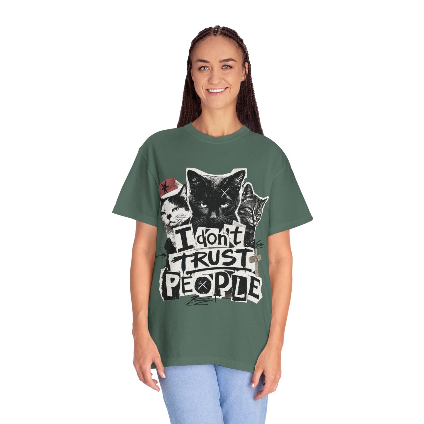 I Don’t Trust People Cat T-Shirt — Grunge Graphic Tee for Cat Lovers