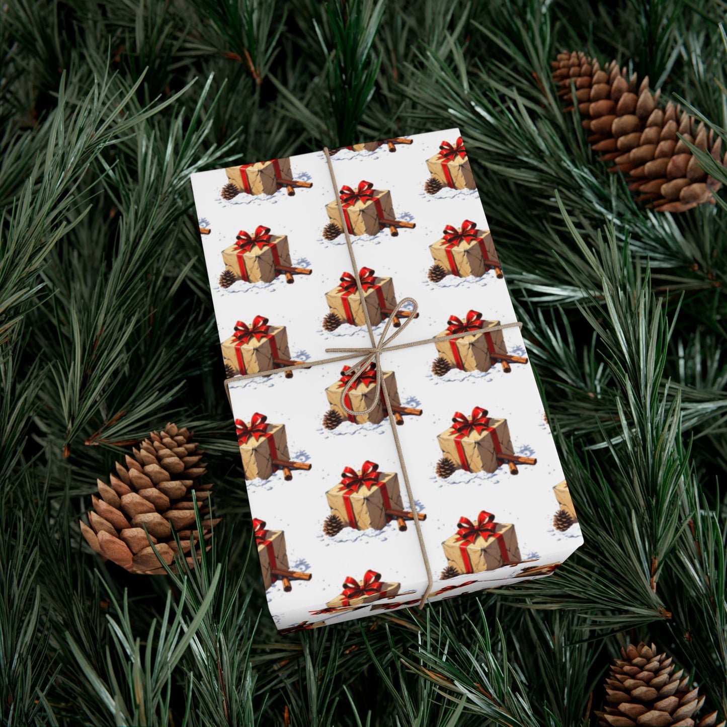 Wrapping Paper — Festive Gift Stack Pattern with Red Bows