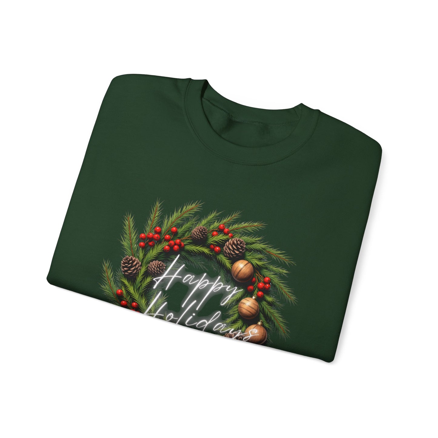Christmas Wreath Crewneck Sweatshirt – Festive Pine & Ornaments Holiday Sweater