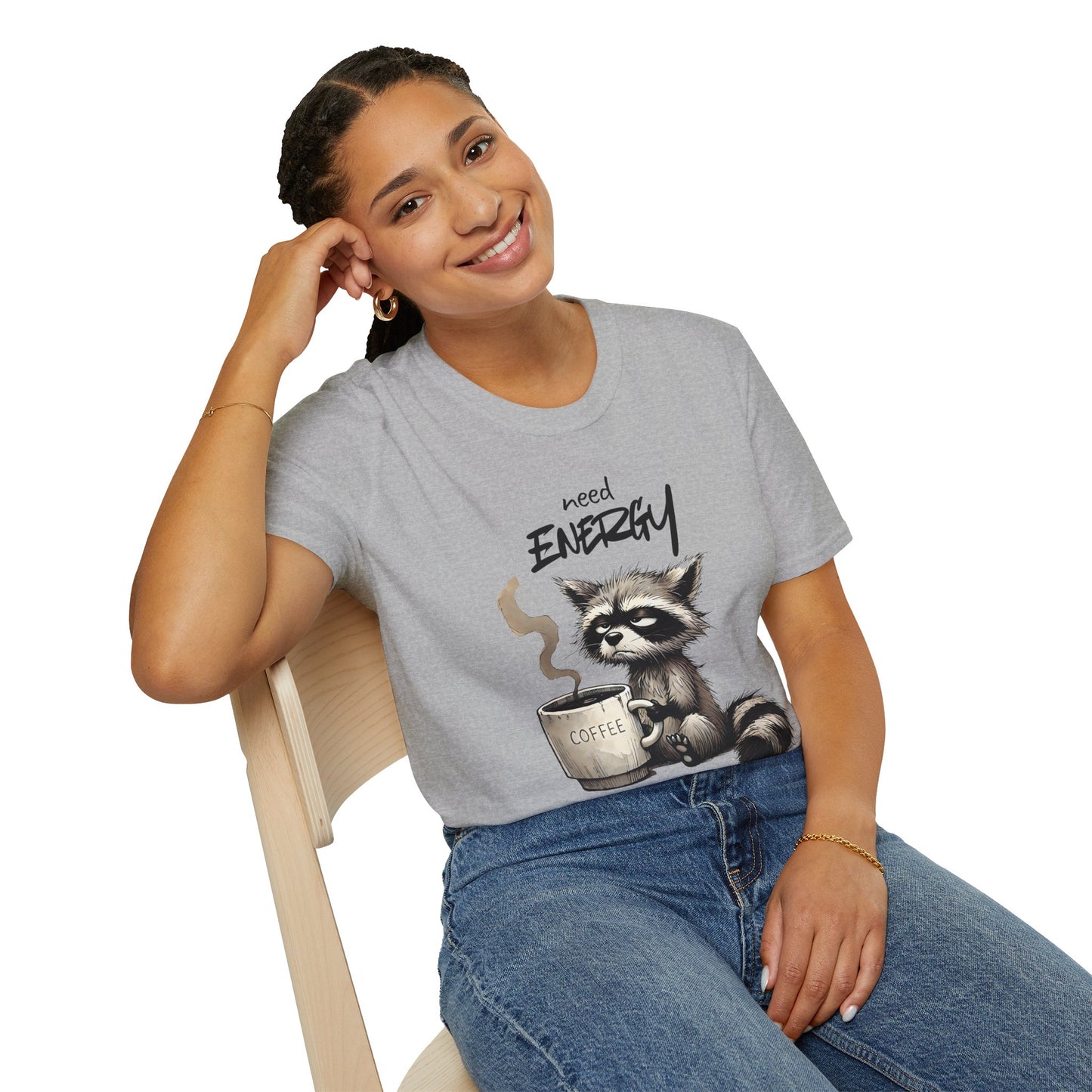 Need Energy Raccoon T-Shirt — Cute Coffee Graphic Tee