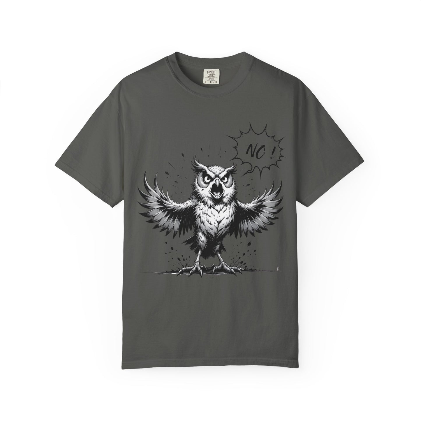 Owl Saying “No” Graphic T-Shirt — Bold Monochrome Illustration