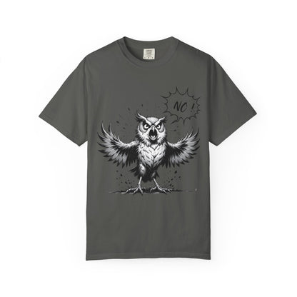 Owl Saying “No” Graphic T-Shirt — Bold Monochrome Illustration
