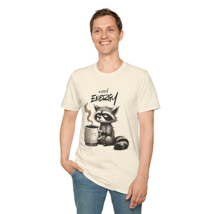 Need Energy Raccoon T-Shirt — Cute Coffee Graphic Tee