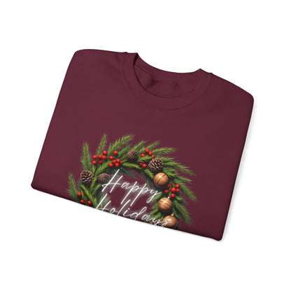 Christmas Wreath Crewneck Sweatshirt – Festive Pine & Ornaments Holiday Sweater