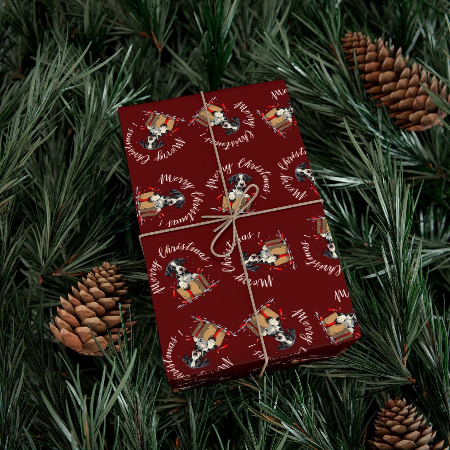 Christmas Dog Pattern Gift Wrap Paper — Festive Red Wrapping Sheets