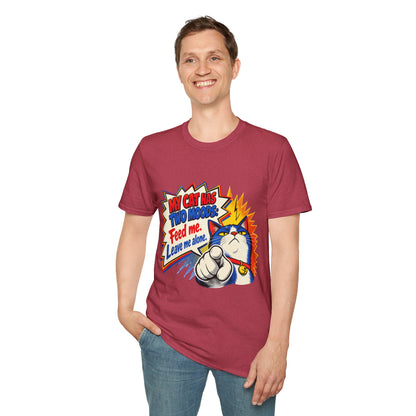 Cat T-Shirt — "My Cat Has Two Moods: Feed Me, Leave Me Alone" Funny Retro Comic Tee