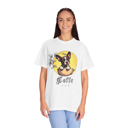 Coffee Pup Unisex Garment-Dyed T-shirt - Cute Dog Lovers Tee