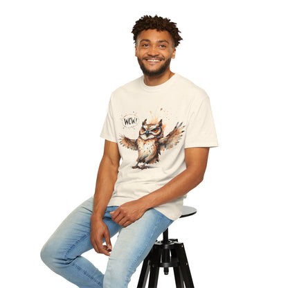 Owl Watercolor T-Shirt — Cute 'Wow!' Cartoon Owl Graphic Tee