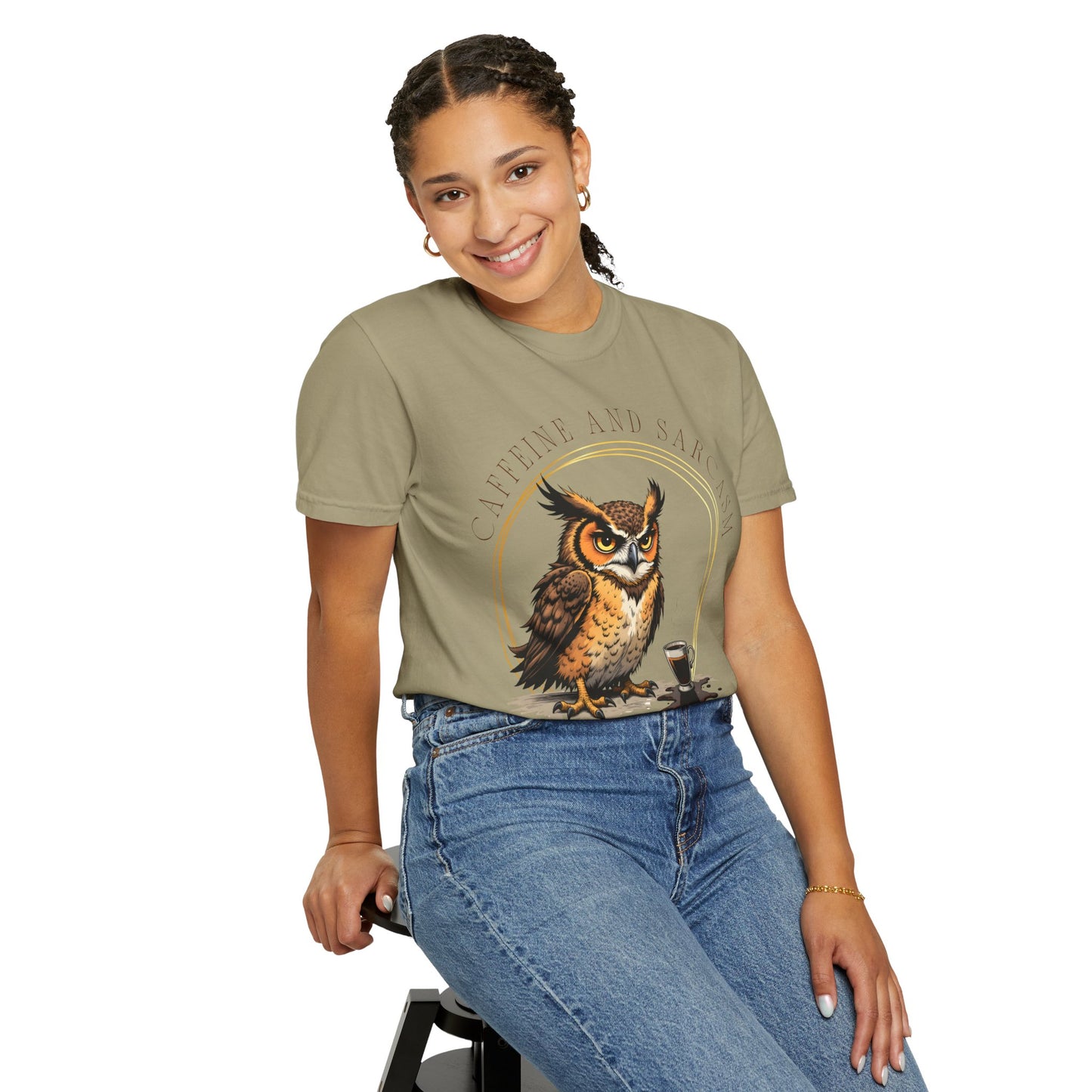 Coffee & Sarcasm Owl T-Shirt — "My Survival Kit" Graphic Tee