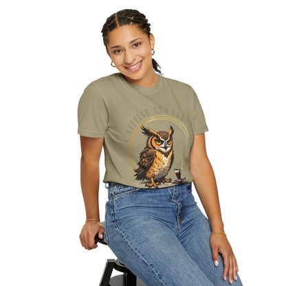 Coffee & Sarcasm Owl T-Shirt — "My Survival Kit" Graphic Tee