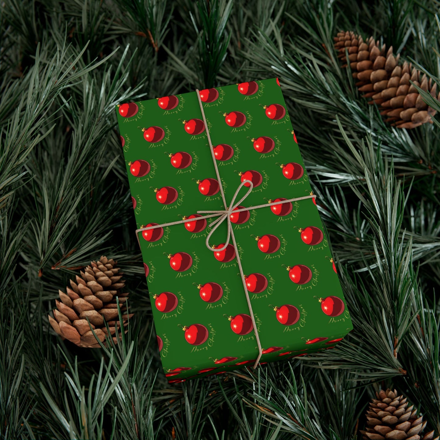 Wrapping Paper (Green with Red Ornaments)