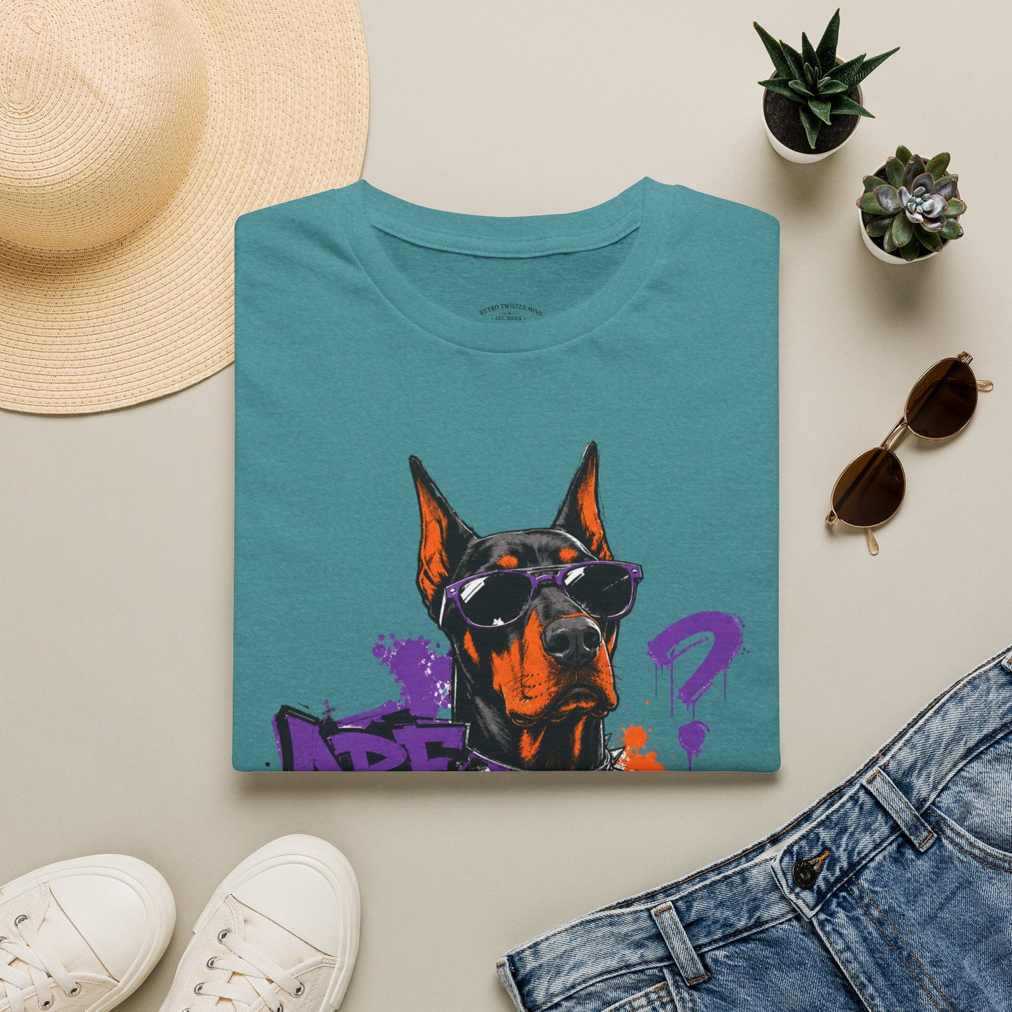 Doberman Graffiti T-Shirt — "You Sure?" Street Art Dog Tee