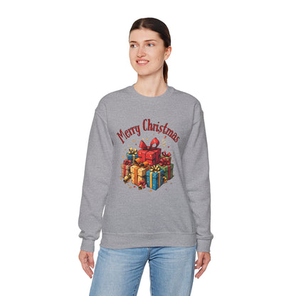 Christmas Crewneck Sweatshirt — "Merry Christmas" with Festive Gift Pile