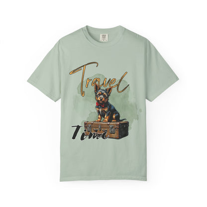 Travel Time Unisex Garment-Dyed T-Shirt with Dog Design
