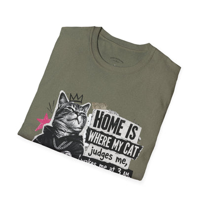 Cat T-Shirt — "Home Is Where My Cat Judges Me" Funny Graphic Tee