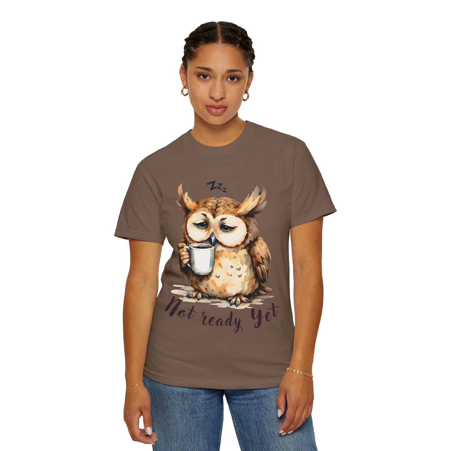 Not Ready Yet Owl T-Shirt — Cute Sleepy Owl Coffee Tee