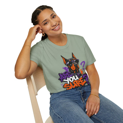 Doberman Graffiti T-Shirt — "You Sure?" Street Art Dog Tee
