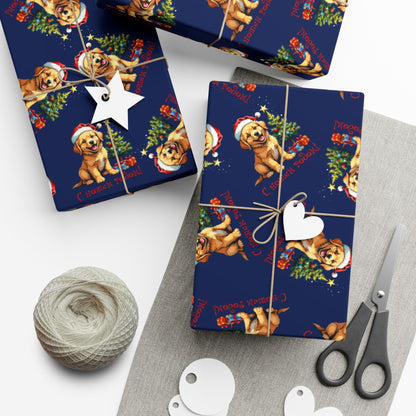 Gift Wrap Paper — Cute Golden Retriever Puppy Christmas Pattern