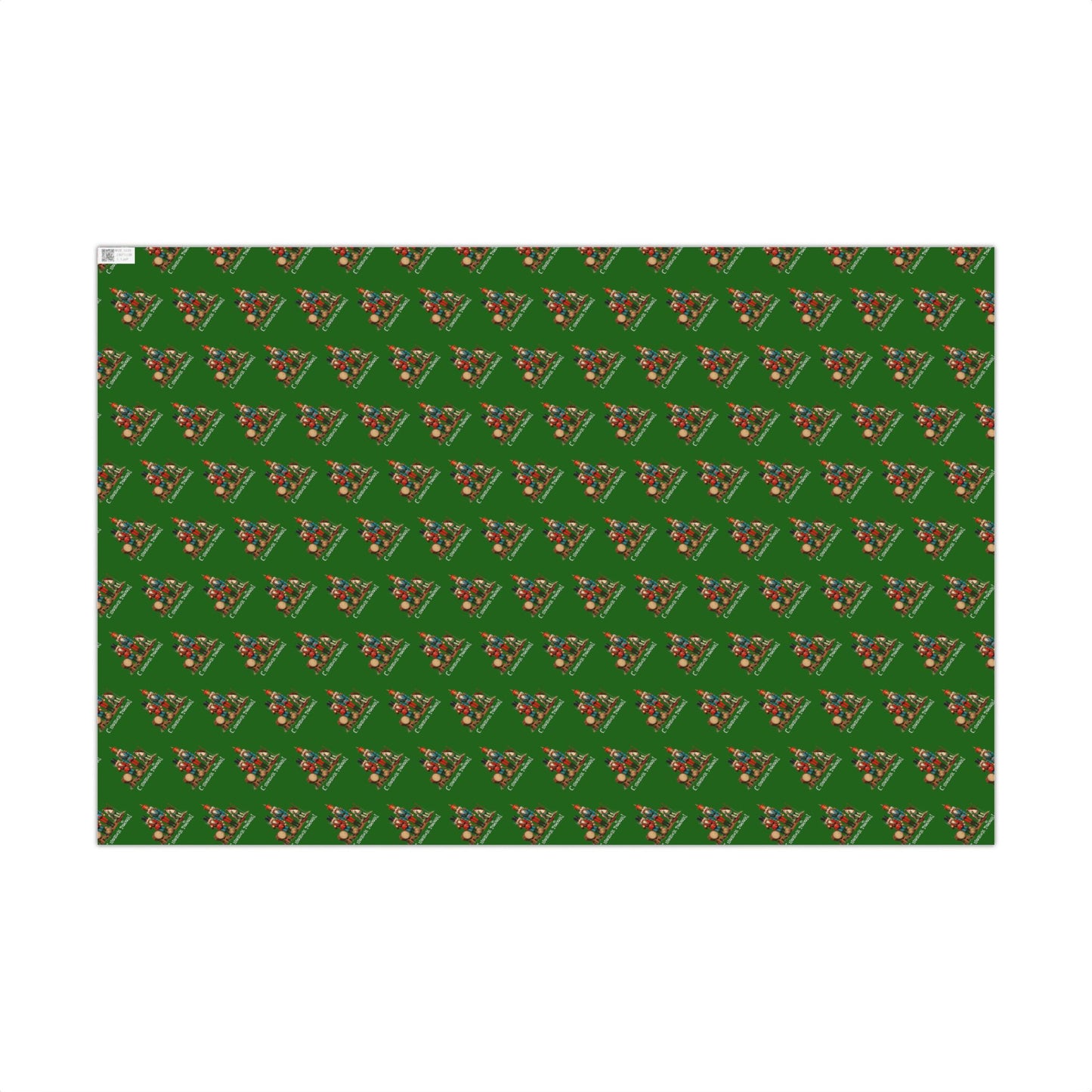 Christmas Tree Gift Wrap Paper — Holiday Green Wrapping Sheets with Ornament Tree Pattern